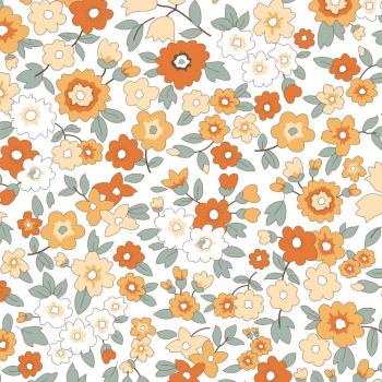 Baumwolldruck Blüten in Orange-Tönen